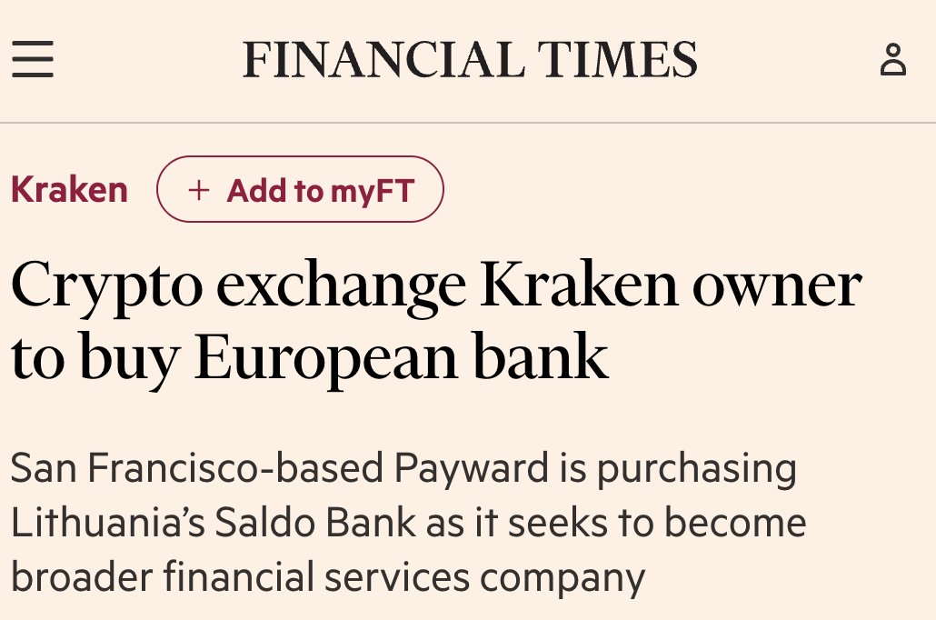 DegenerateNews's tweet photo. BREAKING: @krakenfx TO BUY LITHUANIAN BANK SALDO BANK

SOURCE: https://t.co/EX5dHKRJdU https://t.co/s32THQFtet