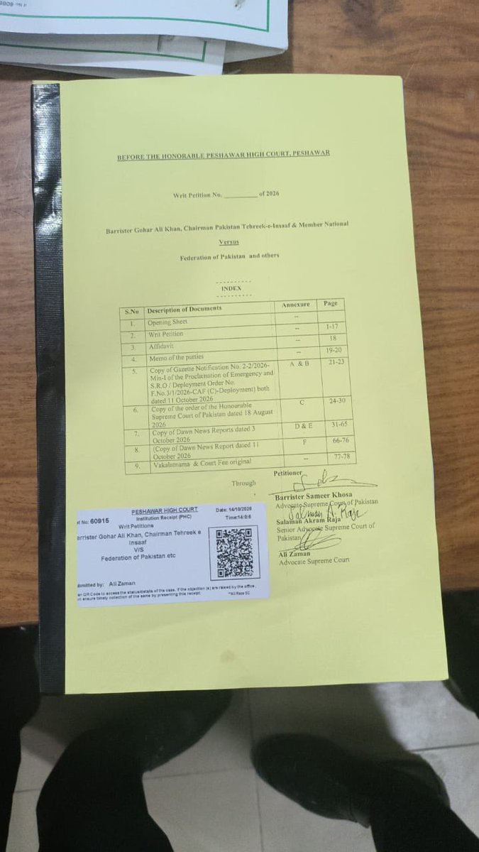 advalizaman's tweet photo. Writ Petition Submitted Against The Illegal Emergency And Governor Rule in Peshawar High Court. by All The ILF Team Peshawar.
Now Need Prayers That Allah Pak Give Us Success https://t.co/FR52JWP7nV