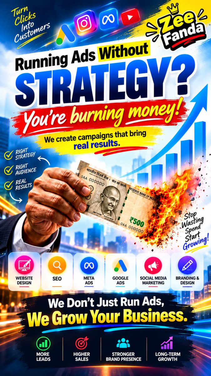 ZeeFanda's tweet photo. 🚀 Stop Wasting Money on Ads! Start Growing Your Business.

Running ads without a strategy can drain your budget. 
📈 Want better marketing results? Let’s discuss your business goals!

📲 Business Enquiries / WhatsApp: +91 81061 78474 https://t.co/BpI1SE9f6F