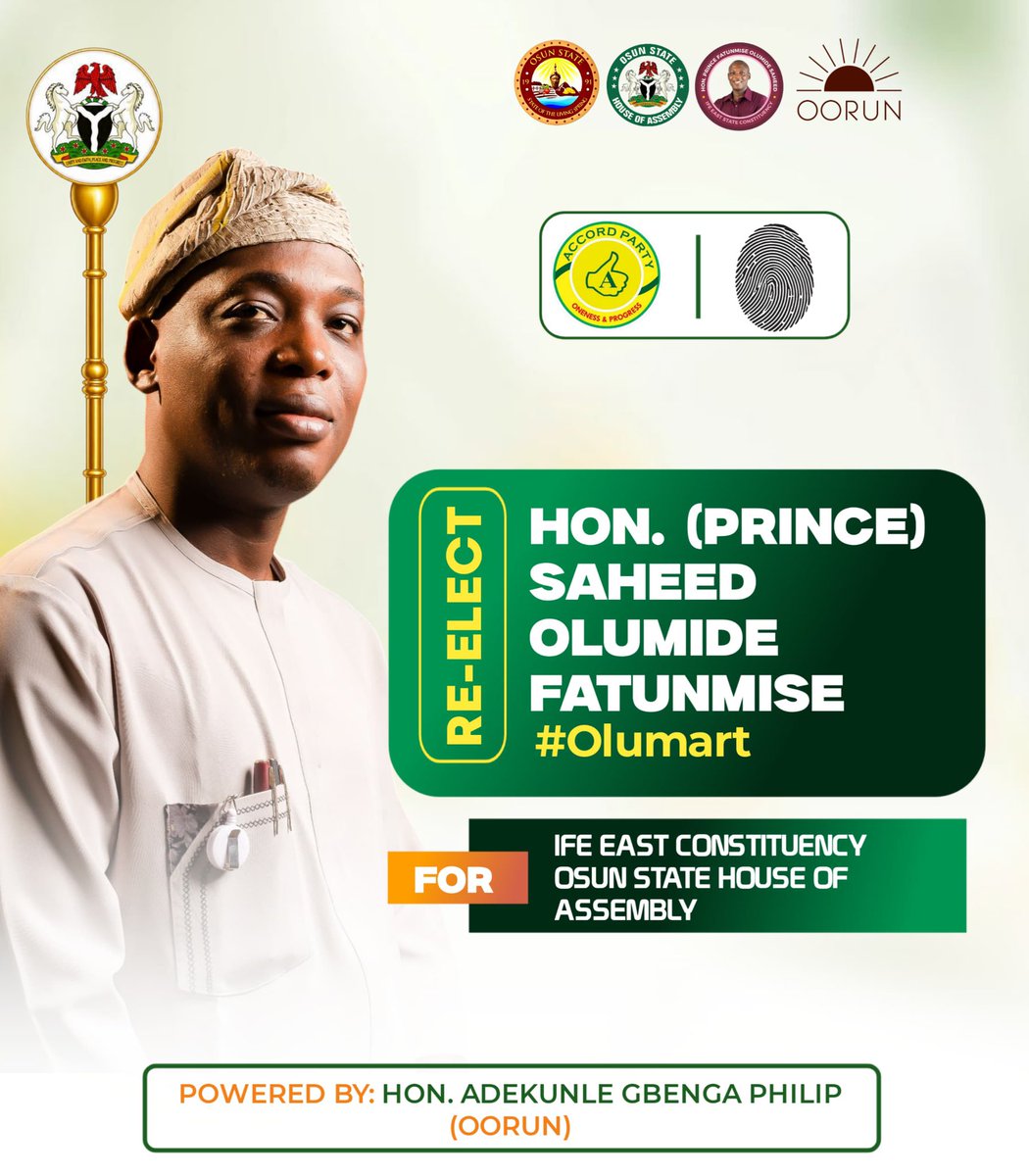 FOS_olumart's tweet photo. “One term of service, another term of greater impact. 
We have seen and feel the service, now let’s collectively experience the greater impact in Ife-East State Constituency”

– Fatunmise Olumide Saheed (OLUMART) https://t.co/LOSW24ePnE