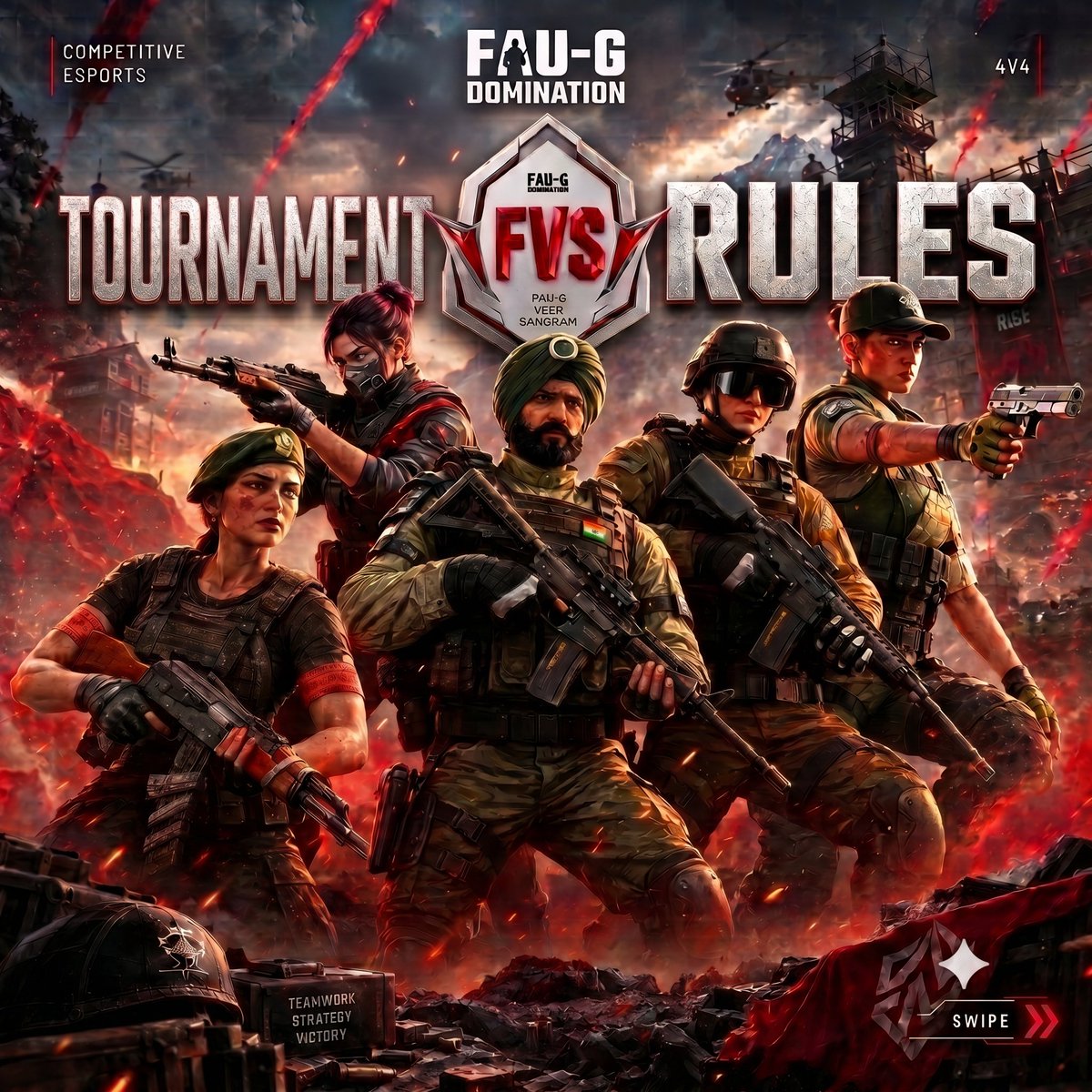 FAUGDomination's tweet photo. Here are all the rules and regulations that all FVS players need to abide by on the battlefield.

Brace yourselves for the clash of a lifetime. See you on the battleground.⚔️💣💪

#FAUGDomination #FVS #MilitaryShooter #MadeinIndia https://t.co/ra05riiLIC