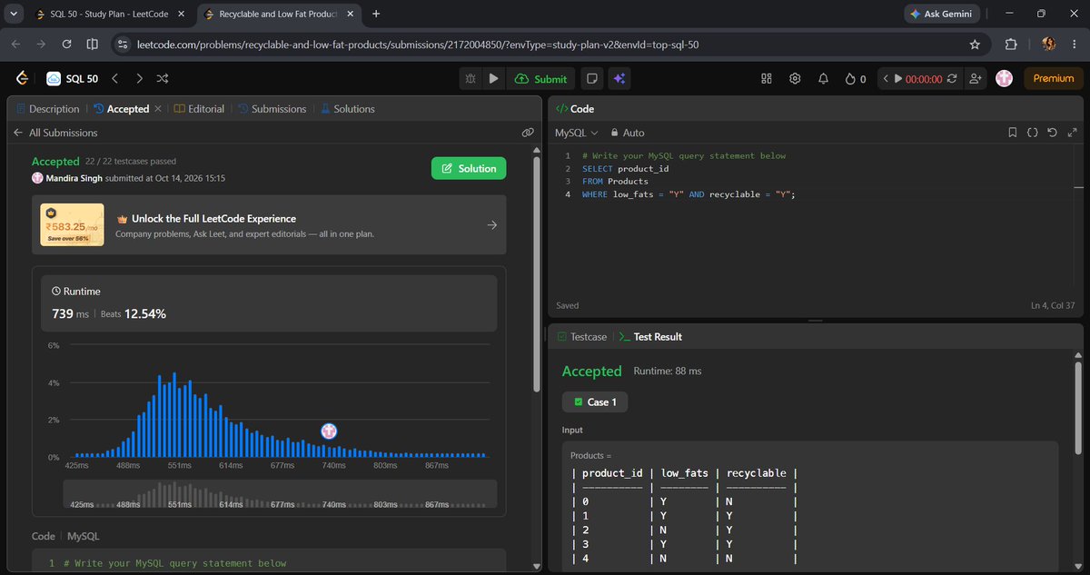 mandira9051's tweet photo. A very famous line is said in my college which says, "Code a Day , Keeps Unemployment away!"
With this starting with DAY 1/50 of SQL ๐ป
#LearnInPublic #SQLChallenge #DailyTrack https://t.co/nLukpouOAc
