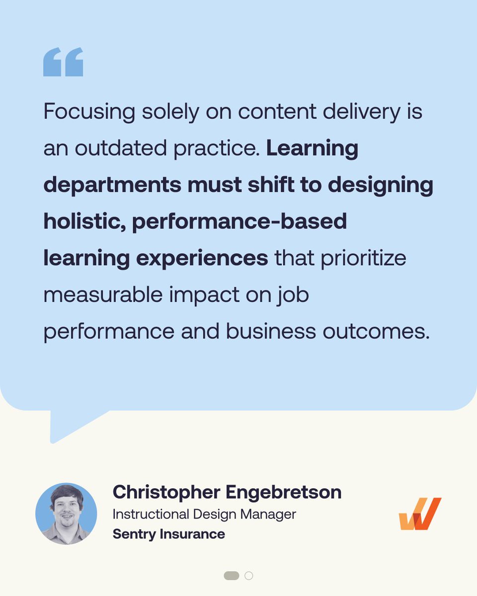 whatfix's tweet photo. Some learning practices need a retirement plan. 👋 (content delivery and checkbox training, we’re looking at you 👀)

This L&D Month, we asked two learning leaders: What’s one outdated practice organizations need to leave behind?

Swipe for the hot takes ➡️

#whatfix #learninganddevelopment #insights #customerclickswithwhatfix
