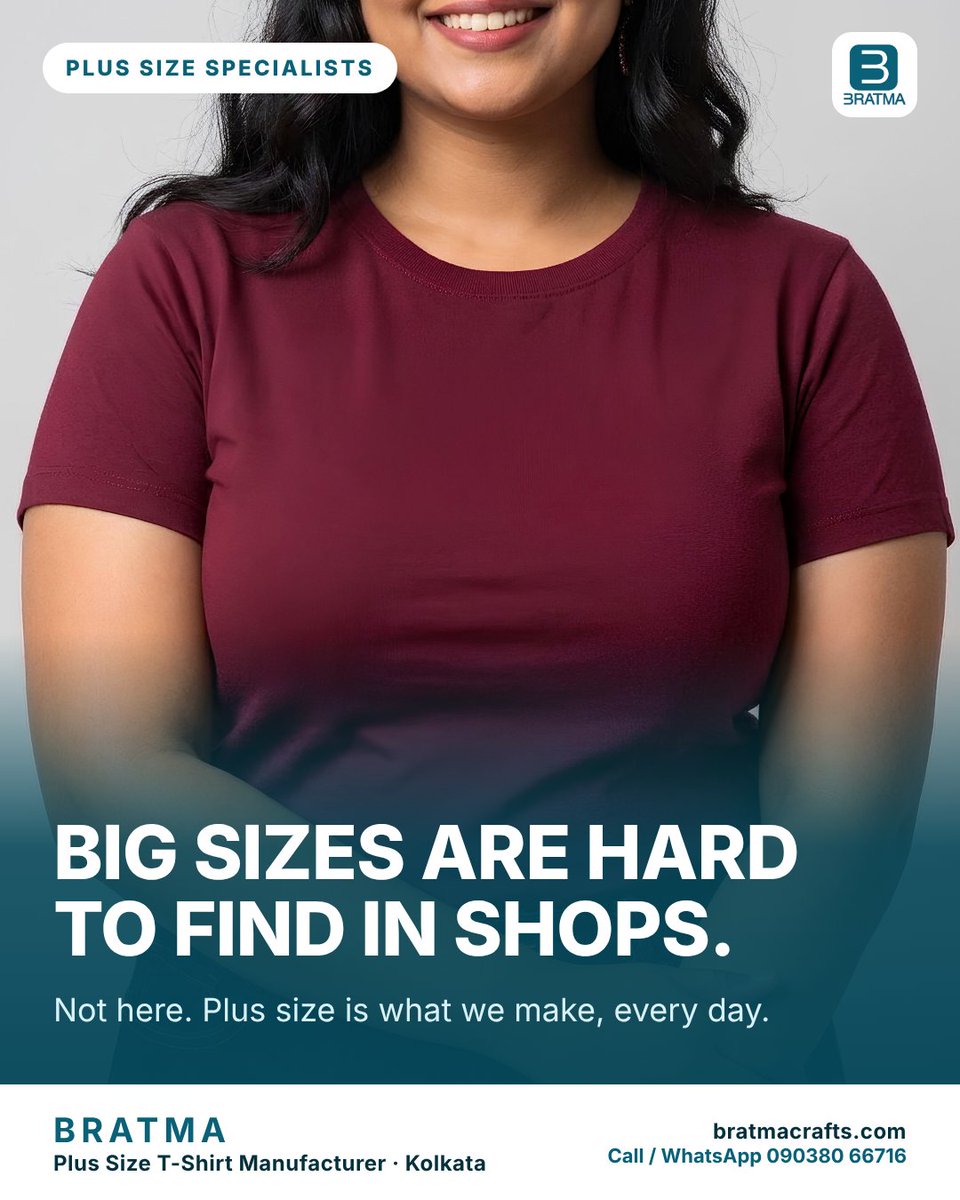 bratmacrafts's tweet photo. Big sizes are hard to find in shops. That is why we make them. Plain T-shirts, men and women, 2XL to 7XL, custom up to 10XL. Pure cotton, made in Kolkata. 090380 66716 https://t.co/AQIvphMivh #PlusSizeTshirt #Kolkata https://t.co/lsD78MyYKM
