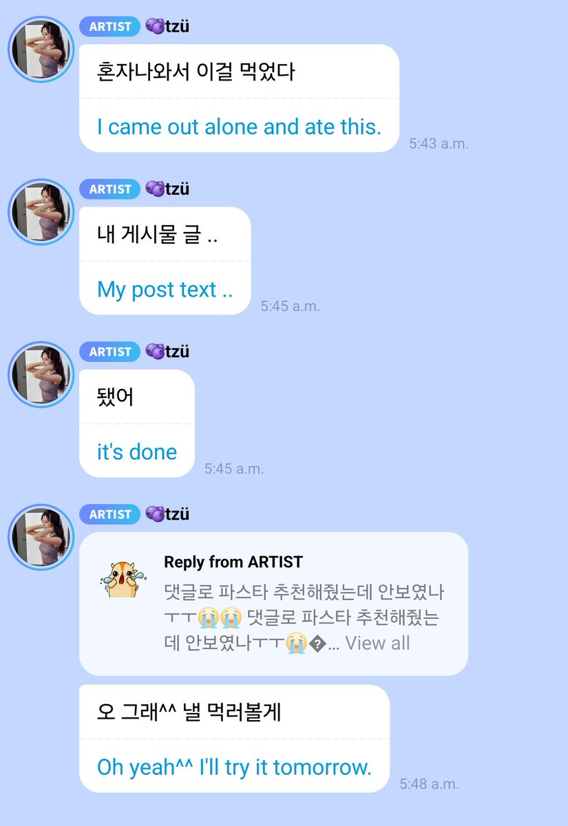 godmitzu's tweet photo. Tzuyu dinner selca, she was upset nobody recommended what to eat for dinner when she asked on her Instagram post, but someone actually said pasta and she's like "oh right ^^ I'll try eating it tomorrow" 😭 https://t.co/LcxPqsnx6Y