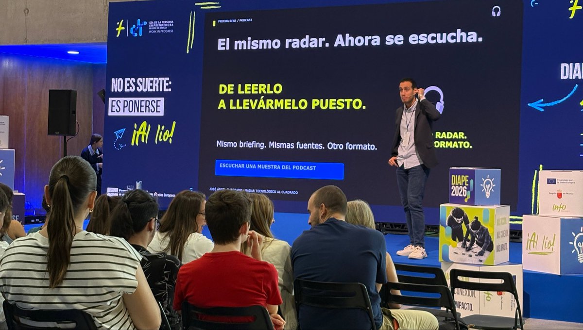 infoRMurcia's tweet photo. Seguimos con @cuadrado_roca y su secreto para ser el periodista tecnológico mejor informado: nos trae la “magia” de los agentes de IA al #DIAPE2026 https://t.co/fDp6kTLGQJ