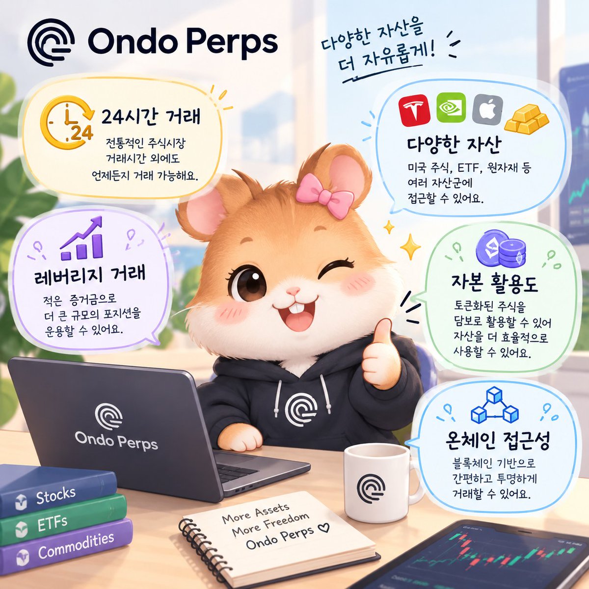 minimi_1217's tweet photo. Ondo Perps의 가장 큰 매력은 미국 주식과 ETF, 원자재를 24시간 거래할 수 있고 토큰화된 주식까지 담보로 활용할 수 있다는 점! 
자산 활용도를 높이면서 다양한 시장에 유연하게 접근할 수 있다는 점이 인상적입니다. 앞으로 더욱 편리하고 효율적인 온체인 거래 경험이 기대됩니다!
@OndoPerps https://t.co/9qEX9FUmB5