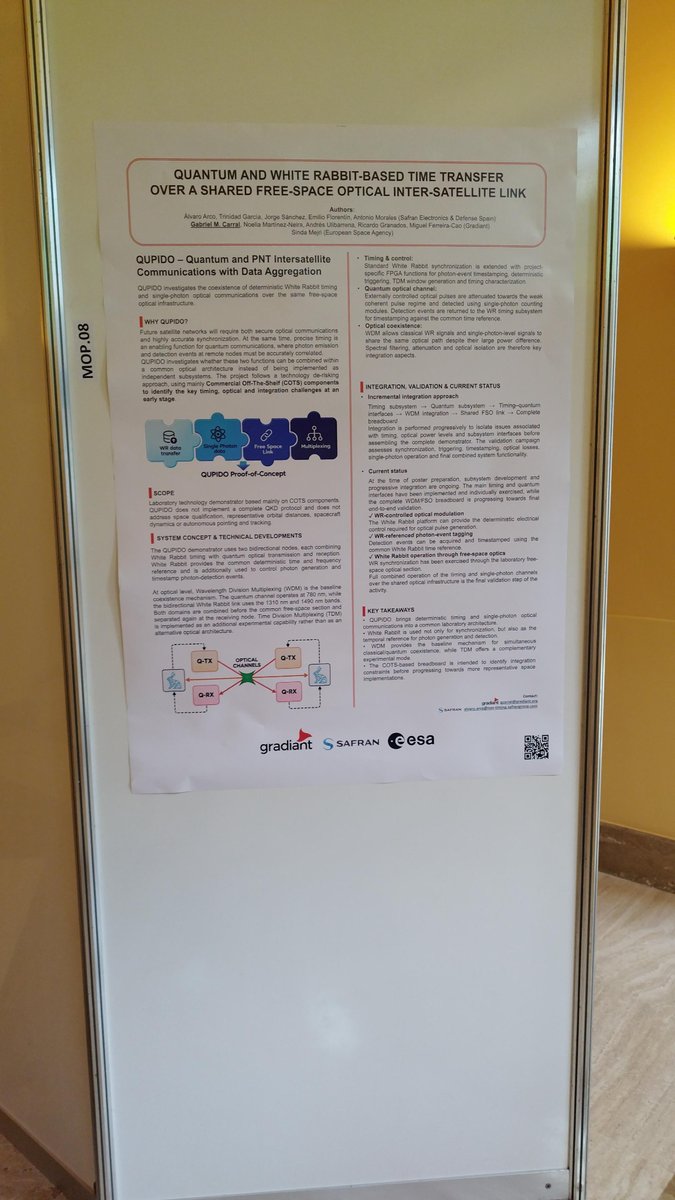 Gradiant's tweet photo. ⚛️ Advancing quantum technologies for space communications!

🛰️ Gabriel Carral is presenting our work on #QUPIDO at #ICSO2026 in Sorrento, developed with @SafranElecDef.

An initiative funded by @esa  through its GSTP programme.

#QuantumTechnologies #GRDworldwide https://t.co/lIBGvTfIBi