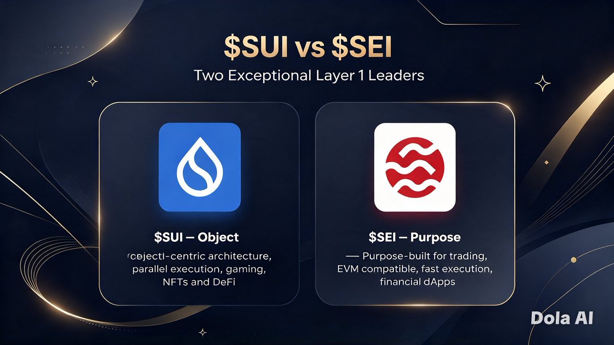 crypto_AB1's tweet photo. solana:suifhC9gU1VbJAPYPTBkHJyyyStKGLLYPVDTmPoqbvA vs sei-network:native. Two leading blockchains, different strengths.

$SUI — Object-centric design, parallel execution, thriving ecosystem in gaming, NFTs and DeFi.

$SEI — Purpose-built for trading, EVM compatible, fast execution, ideal for financial dApps.

Both have strong fundamentals. Long-term success will depend on developers, users and real adoption.

Which one are you watching?

Like for $SUI
Retweet for $SEI
LG🚀🚀🚀🚀

@SuiNetwork @SeiNetwork $SUI $SEI