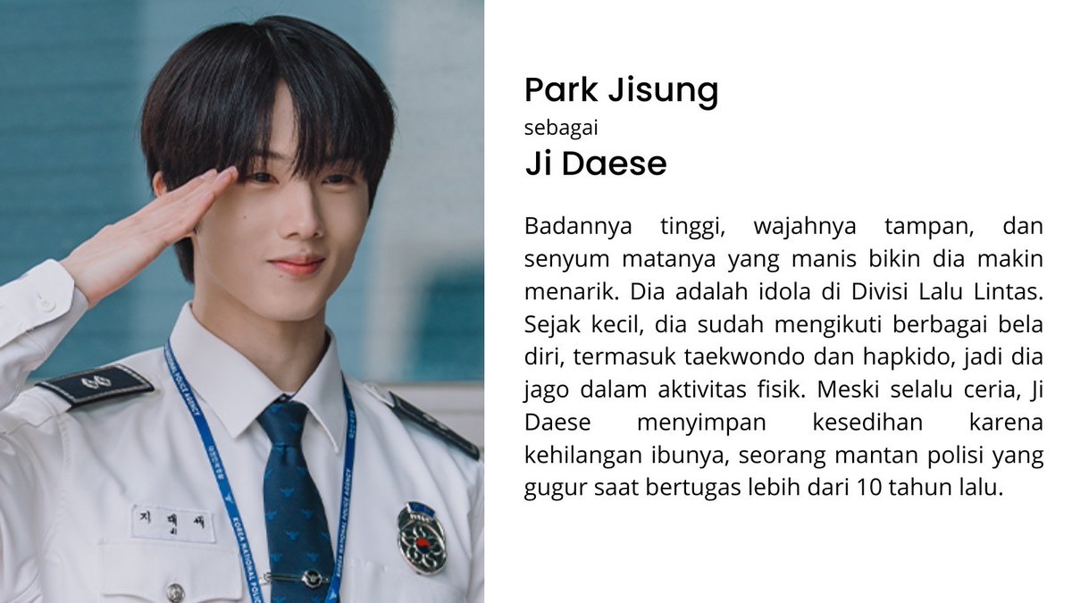 kdrama_menfess's tweet photo. Park Jisung sebagai Ji Daese &amp; deskripsi karakternya di •kdm• Crash2 🚓🚨 Ternyata punya backstory yang sedih 😭 (akan tayang 16 November di VIKI) https://t.co/Uw5qCTV7DR