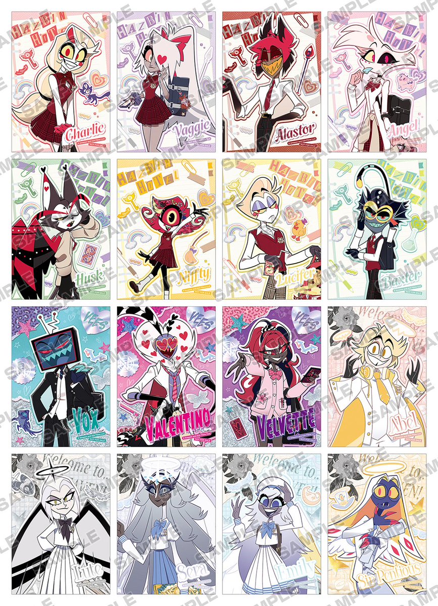 akutareman's tweet photo. 今日は「ヘルヴァボス」シーズン3の公開日
からのアニメイトから「ハズビンホテル」の学パログッズが発売

ほとんどのキャラの年齢考えるとコスプレやな
あと、ルシファーは校長先生じゃないのか https://t.co/dLwtS0MD5f