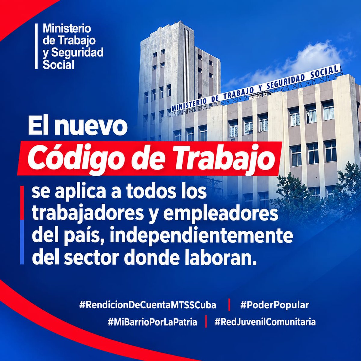 MTSS_CUBA's tweet photo. La legislación establece asimismo que el Estado promueve oportunidades para acceder a un empleo digno, en condiciones de libertad, equidad, seguridad y justicia social.
#MtssCuba https://t.co/uRx6ZQwGBp