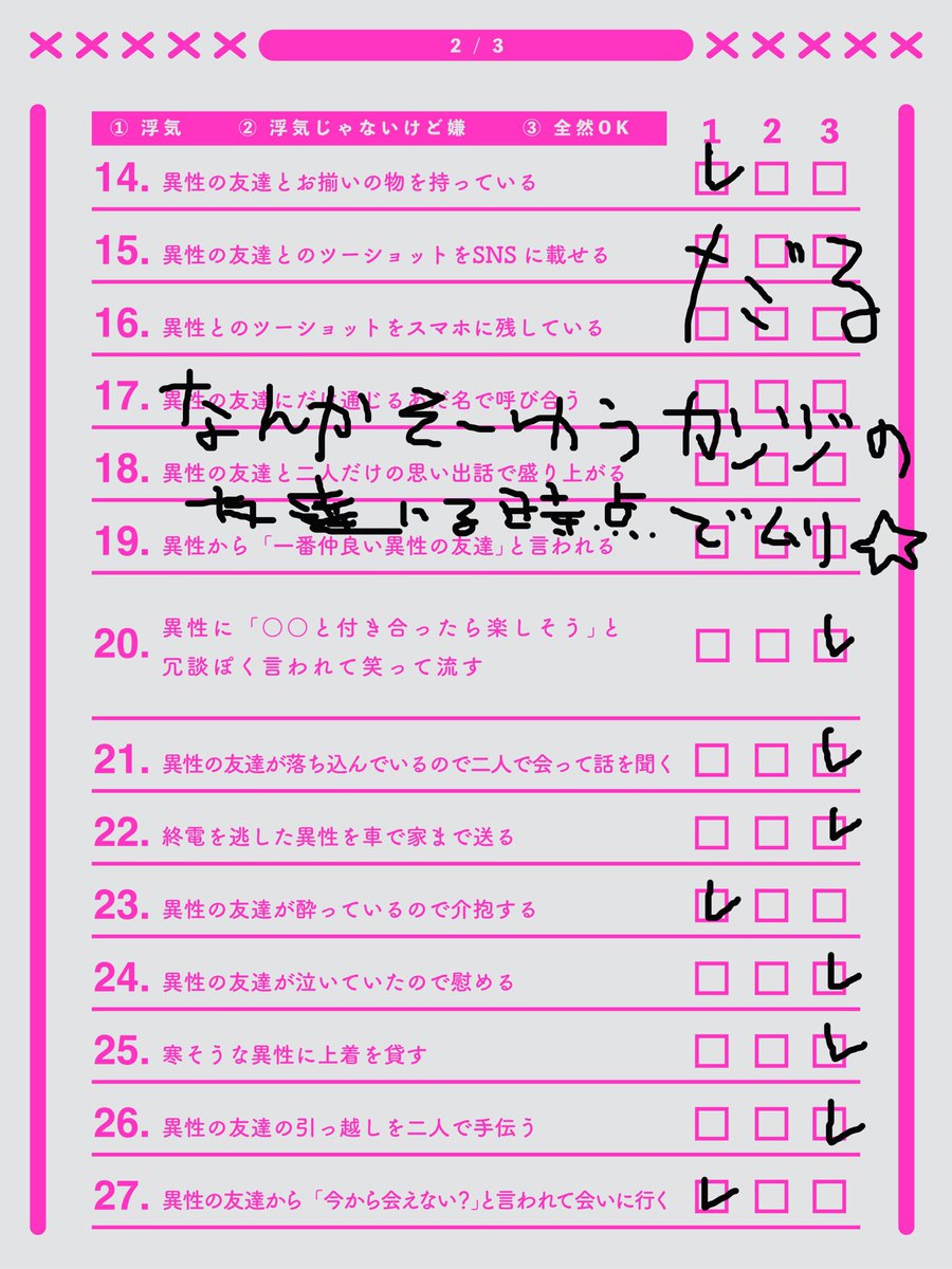 shiyun_2525's tweet photo. これって浮気？判定シート
配信で使用させていただきました

彼女がモテる分には最高v https://t.co/dszCbdJ3M5