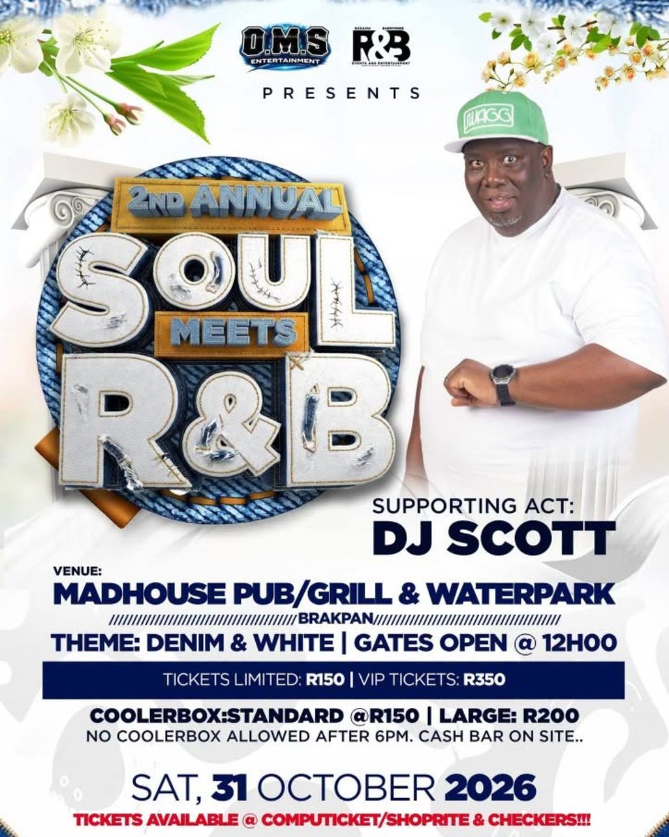 Computicket's tweet photo. 🎶❤️ Which era had the BEST Soul &amp; R&amp;B love songs?
🎵 80s
🎤 90s
💿 2000s
🔥 Today
Name ONE song that proves your point! 👇🏾
🔗 https://t.co/AVDUzNeufv
📍 Brakpan – Madhouse Pub/Grill &amp; Waterpark
🗓️ 31 Oct
💰 From R150
#SoulMeetsRnB #SoulMusic #RnBClassics #DenimAndWhite https://t.co/kW2Pg5Wy1W