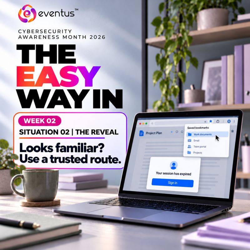 eventussecurity's tweet photo. 𝐓𝐇𝐄 𝐄𝐀𝐒𝐘 𝐖𝐀𝐘 𝐈𝐍 | 𝐒𝐢𝐭𝐮𝐚𝐭𝐢𝐨𝐧 𝟎𝟐: 𝐓𝐡𝐞 𝐫𝐞𝐯𝐞𝐚𝐥
 
For Monday’s unexpected sign-in page, 𝐁 𝐰𝐚𝐬 𝐭𝐡𝐞 𝐬𝐚𝐟𝐞𝐬𝐭 𝐟𝐢𝐫𝐬𝐭 𝐬𝐭𝐞𝐩: open the service through your usual app or saved bookmark.
 
A familiar logo is easy to copy. A “session expired” message can make a login request feel routine. Neither confirms that the page is genuine.
 
Rather than entering your credentials on the page that appeared, use your trusted route to check whether you need to sign in. If your session really has expired, you can sign in there.
 
𝐀𝐥𝐫𝐞𝐚𝐝𝐲 𝐞𝐧𝐭𝐞𝐫𝐞𝐝 𝐲𝐨𝐮𝐫 𝐜𝐫𝐞𝐝𝐞𝐧𝐭𝐢𝐚𝐥𝐬 𝐨𝐧 𝐚 𝐩𝐚𝐠𝐞 𝐲𝐨𝐮 𝐧𝐨𝐰 𝐬𝐮𝐬𝐩𝐞𝐜𝐭? Report it to your security team promptly. The sooner they know, the sooner they can act to protect the account.
 
𝐓𝐡𝐞 𝐡𝐚𝐛𝐢𝐭: An unexpected login prompt is a reason to verify, even when it looks familiar.
 
𝐖𝐡𝐚𝐭 𝐰𝐨𝐮𝐥𝐝 𝐲𝐨𝐮 𝐜𝐡𝐞𝐜𝐤 𝐟𝐢𝐫𝐬𝐭: 𝐭𝐡𝐞 𝐩𝐚𝐠𝐞’𝐬 𝐚𝐝𝐝𝐫𝐞𝐬𝐬, 𝐡𝐨𝐰 𝐲𝐨𝐮 𝐫𝐞𝐚𝐜𝐡𝐞𝐝 𝐢𝐭, 𝐨𝐫 𝐰𝐡𝐞𝐭𝐡𝐞𝐫 𝐭𝐡𝐞 𝐬𝐚𝐦𝐞 𝐩𝐫𝐨𝐦𝐩𝐭 𝐚𝐩𝐩𝐞𝐚𝐫𝐬 𝐭𝐡𝐫𝐨𝐮𝐠𝐡 𝐲𝐨𝐮𝐫 𝐮𝐬𝐮𝐚𝐥 𝐚𝐩𝐩?
 
On Friday, we’ll explore how organisations can make safer responses easier for everyone.
 
#TheEasyWayIn #DontMakeItEasyForThem #CybersecurityAwarenessMonth #EventusSecurity