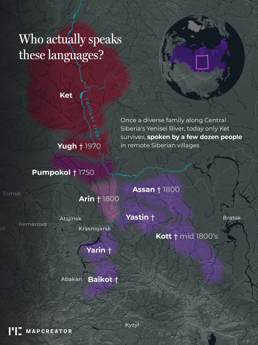 mapcreator_io's tweet photo. Did you know the native languages of Alaska and Siberia might share a common ancestor? 🌍✨ #language #mapmaking #navajo https://t.co/KA3GZZifPQ
