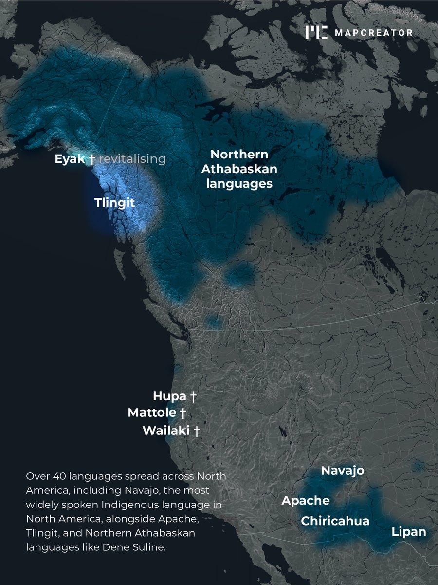 mapcreator_io's tweet photo. Did you know the native languages of Alaska and Siberia might share a common ancestor? 🌍✨ #language #mapmaking #navajo https://t.co/KA3GZZifPQ