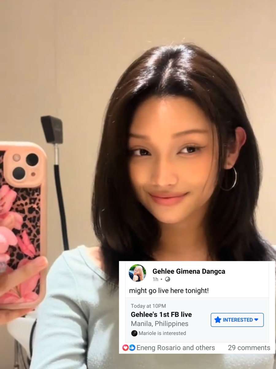 RV_UNIS_Ria's tweet photo. [🔴] #Gehlee | FACEBOOK LIVE

Our Gehlee might go LIVE on her official Facebook account tonight at 10 PM PHT 🥹

If it pushes through, this could be her first Facebook Live! Happy to have something to look forward to tonight. 💗

To all global fans, here are the time conversions:

🇵🇭 10:00 PM 
🇰🇷  🇯🇵  11:00 PM 
🇹🇼  🇭🇰  🇸🇬 10:00 PM
🇹🇭  🇻🇳  🇮🇩  9:00 PM 
🇮🇳 7:30 PM 
🇦🇪  6:00 PM 
🇸🇦 5:00 PM 
🇬🇧  3:00 PM 
🇪🇺 4:00 PM 
🇨🇦  10:00 AM 
🇺🇸 7:00 AM 
🇧🇷  11:00 AM 
🇦🇺 1:00 AM (Oct 15)

🔗Link: https://t.co/e7KGZ2zwQ4

Not confirmed yet, so let’s wait for Gehlee’s update. Hope we get to see her later! 💗

#GEHLEE #젤리당카