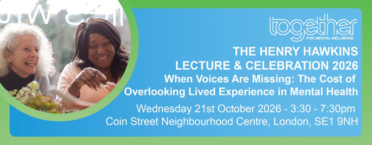 TogetherMW's tweet photo. Our Henry Hawkins Lecture is next week on Weds 21 Oct at Coin Street Neighbourhood Centre in London, book a free place now while still available. Our #LivedExperienceNetwork guided the agenda around our #ValuingLivedExperience theme. Book at https://t.co/NzpxG7ZFdu https://t.co/GqgB9cPGQV