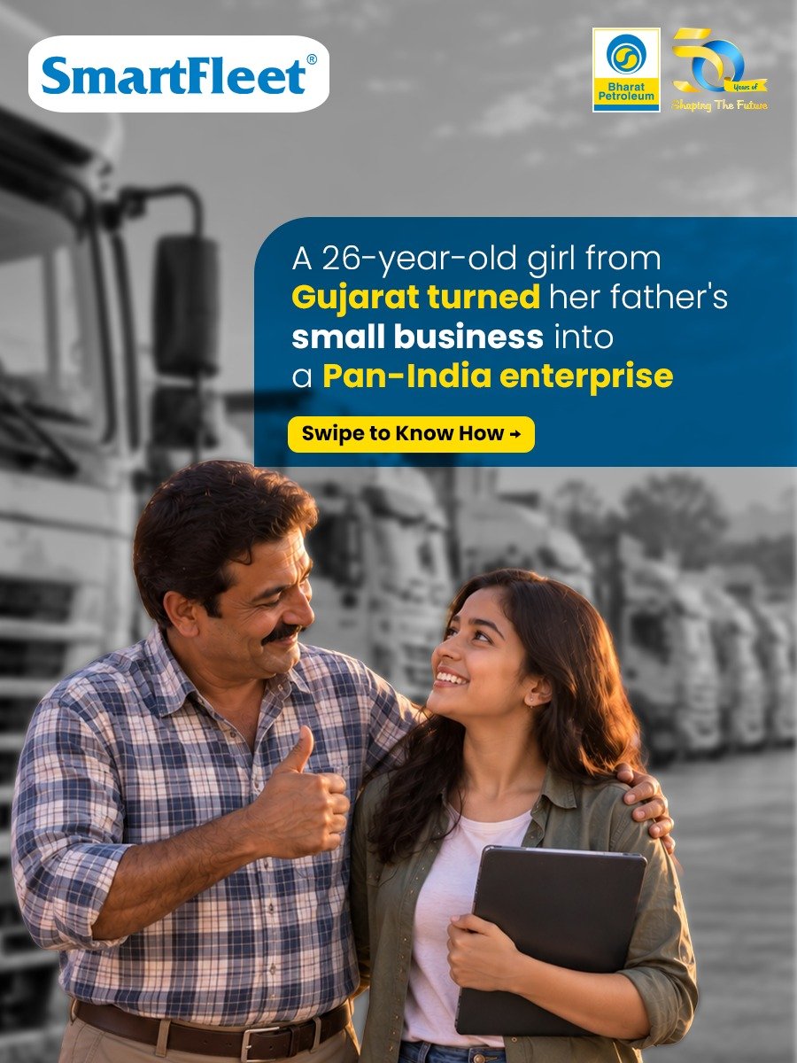 BPCLimited's tweet photo. Big ambitions call for smart business decision.
With SmartFleet, hundreds of fleet owners like Hetal are writing their success stories.
Partner with SmartFleet to simplify and expand your fleet business.
#BPCL #SmartFleet #FleetManagement #DigitalTransformation #DrivingGrowth
@HardeepSPuri @PetroleumMin @Secretary_MoPNG @BPCLRetail1