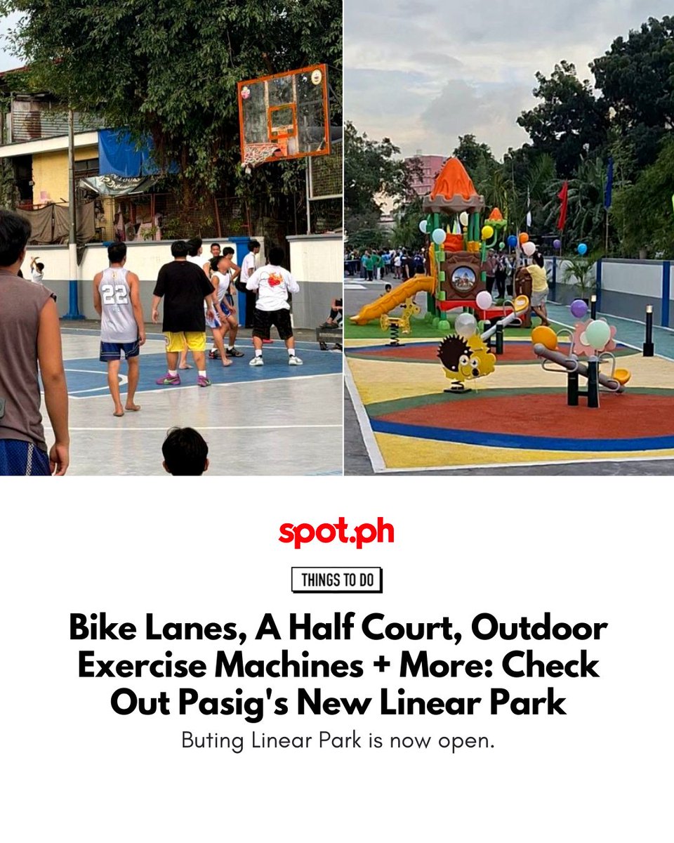 Spotdotph's tweet photo. Bike Lanes, A Half Court, Outdoor Exercise Machines + More: Check Out Pasig's New Linear Park https://t.co/t1rq4OvadQ https://t.co/e5uKxHMFak