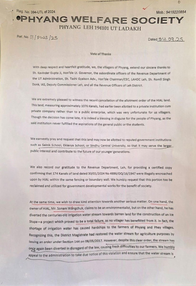 Ladakh_Updates's tweet photo. Diverted water, a waterless village, questions over the Ice Stupa, and alleged 174-kanal land encroachment by Sonam Wangchuk and HIAL demand investigation and accountability. @lg_ladakh @Amitshah @Haneefa_Jan @drajaffer @SajjadKargili_ @NazirMehdi_ @AsgarKarbalai https://t.co/UmEXOnrqtk
