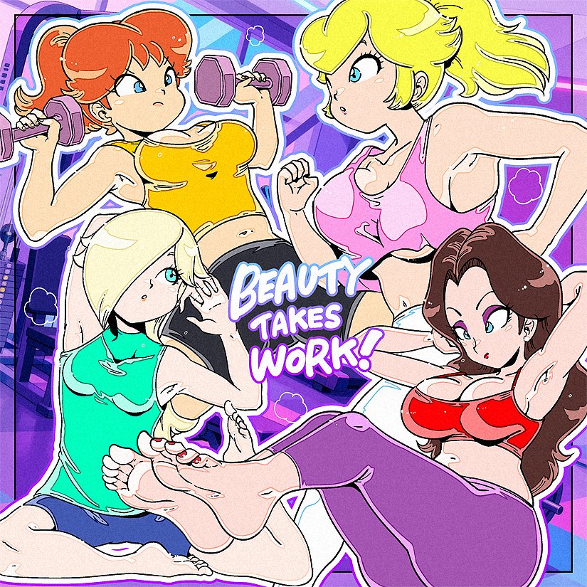 meijin_okd's tweet photo. Princess Peach, Princess Daisy, Rosalina, and Pauline working out to stay strong, healthy, and beautiful✨️👑🌼🌟💞
今回は日本の"スポーツの日"とか"スポーツの秋"にちなんだ感じのイラスト。美しさの陰には努力ありって感じ���💪 https://t.co/qq3YmvactQ