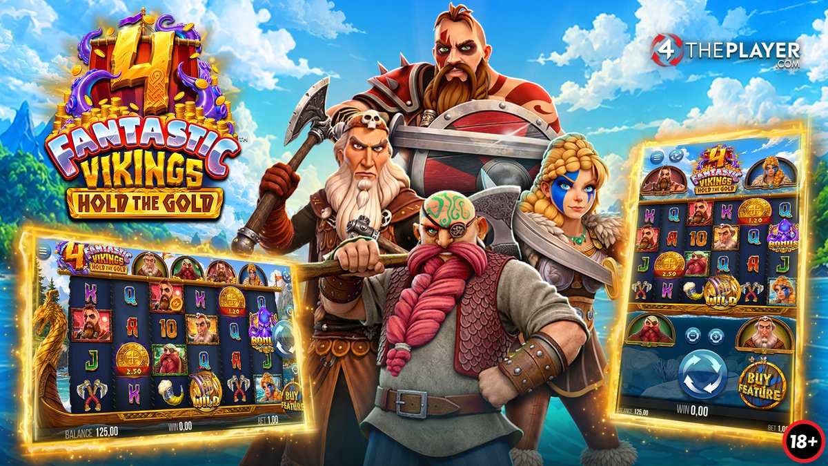 4ThePlayercom's tweet photo. We’re delighted to announce the exclusive release of 𝟰 𝗙𝗮𝗻𝘁𝗮𝘀𝘁𝗶𝗰 𝗩𝗶𝗸𝗶𝗻𝗴𝘀 𝗛𝗼𝗹𝗱 𝗧𝗵𝗲 𝗚𝗼𝗹𝗱 via @YggdrasilGaming ahead of its full release on the 𝟱𝘁𝗵 𝗼𝗳 𝗡𝗼𝘃𝗲𝗺𝗯𝗲𝗿! 💰⚔️

Are you ready to hold the gold for a Ragnarök of Viking riches?!

4 Fantastic Vikings returns in this innovative 4,096-ways slot from 4ThePlayer! Feel the Viking fury in Viking Respinner, where Vikings lock in place over spins to award frenzied fortunes! Unlock Free Spins for shiploads of Cash and Ways wins!

Spin your way to wins! In addition to Ways wins, Coins can land on any Viking Symbol on the reel, which will be added straight to their respective Viking Pot. The Viking Pot could trigger at any time for a formidable Viking Respinner! Viking Symbols can stack, each stack applies a 2x Multiplier for loot beyond belief!

During Viking Respinner, the Viking Symbol that triggered the feature will lock on the reels! The reels will respin, and any new copies of that Viking Symbol will lock too! This continues until no new copies land, making for some fantastically frenzied wins!

Land Cash Symbols to unlock Cash Respinner! Just like Viking Respinner, any new Cash Symbols that land during Cash Respinner lock onto reels until no new Cash Symbols land! An Incrementor Symbol can land during Cash Respinner and dish out berzerk bonuses!

Fortify your fate with Viking Free Spins! Land 3 or more Bonus Scatters to unlock Free Spins where riches await! During Free Spins, those Viking Pots are full of frenzy and ready to go! If a Viking Pot is activated during Free Spins, the Viking Symbol will lock on the reels and can become a Viking Stack! Each stack applies a 2x Multiplier for loot beyond belief!

Time to ready yourself for formidable fortune and wild wins! 🐟

🔞| https://t.co/TxO52LEWun| Play Responsibly