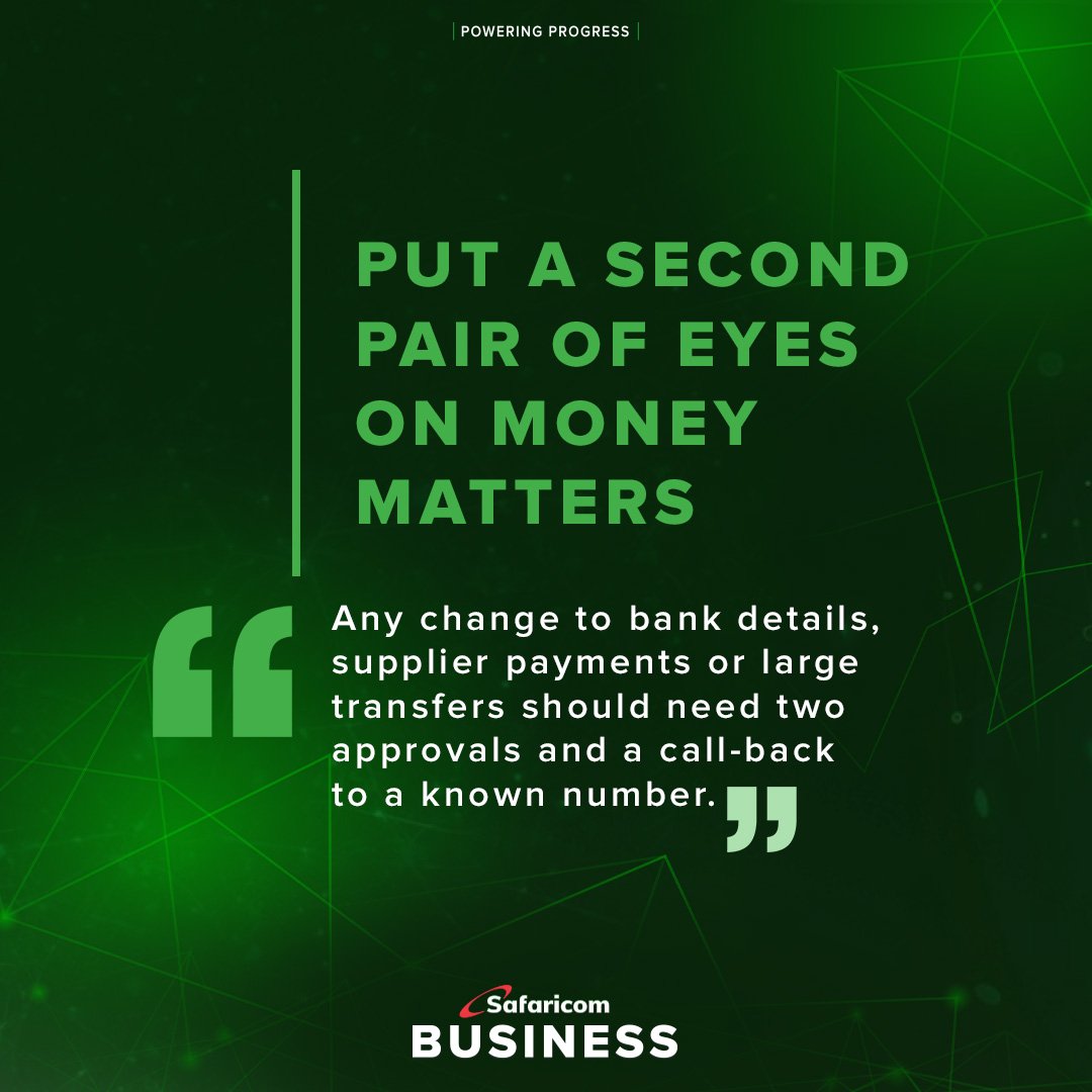 Saf_Business's tweet photo. Before money moves, make verification part of the process

Fraudsters may impersonate suppliers, executives or business partners to request urgent payments or changes to bank details.

A simple callback could prevent a costly mistake.

#CyberSecuritySummit2026 #SafaricomBusiness https://t.co/7inrYrzPWj