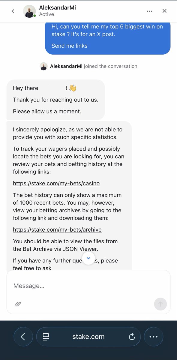 LelouchOnX_'s tweet photo. If there was a leaderboard for the shittiest casino customer support, Stake would be #1 every time. Only thing they’re good at is being fucking useless. https://t.co/JZ7Rlk2ahc