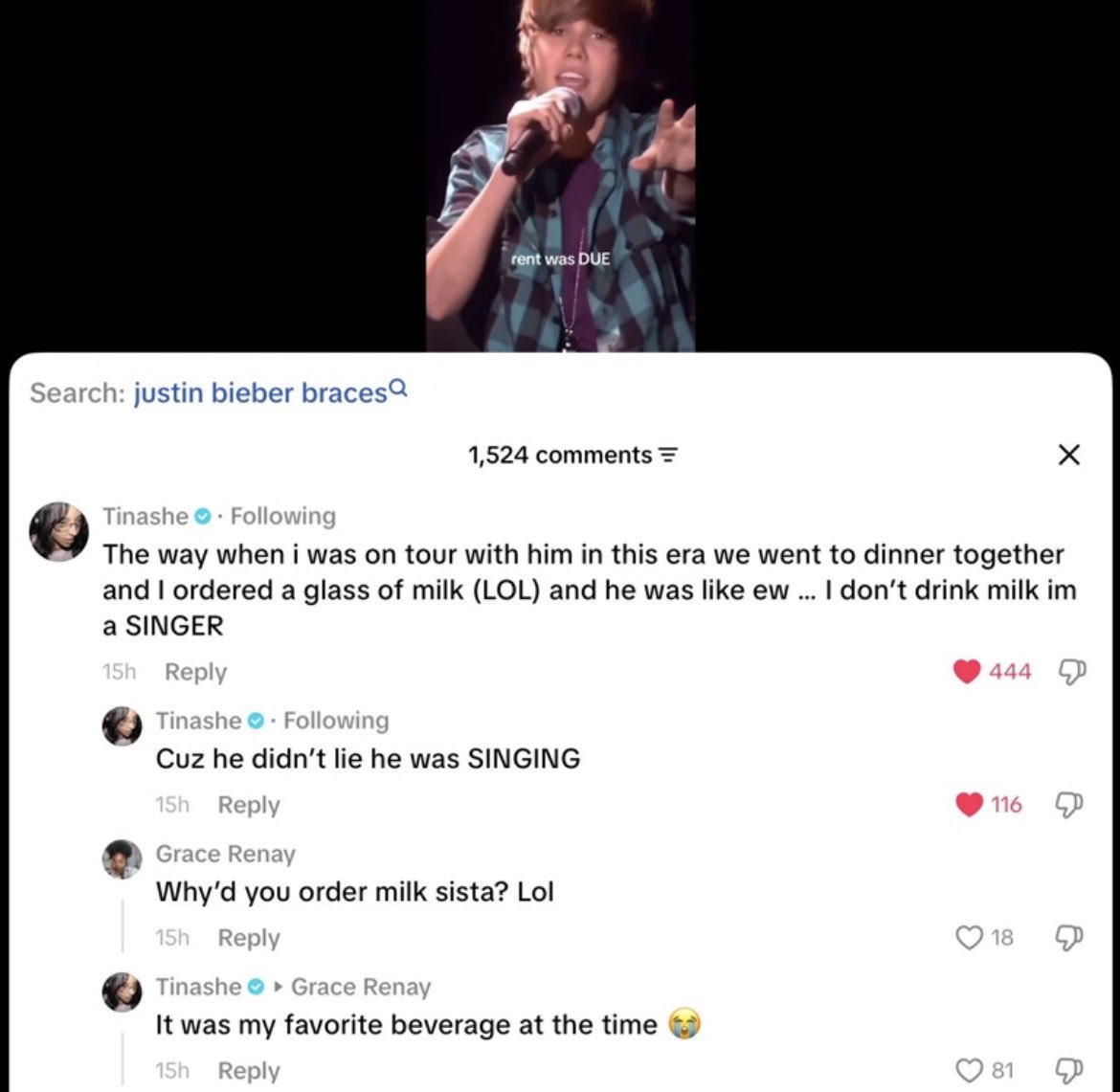 shockingxy's tweet photo. Tinashe recalls Justin Bieber refusing milk at dinner to protect his voice 😭 https://t.co/0O0ZUPxm7J