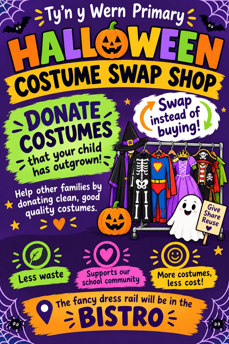 tynywernp's tweet photo. Child grown out of their Halloween costumes? Donate to our fancy dress recycling rail! #reducereuserecycle https://t.co/BafuVv34nQ