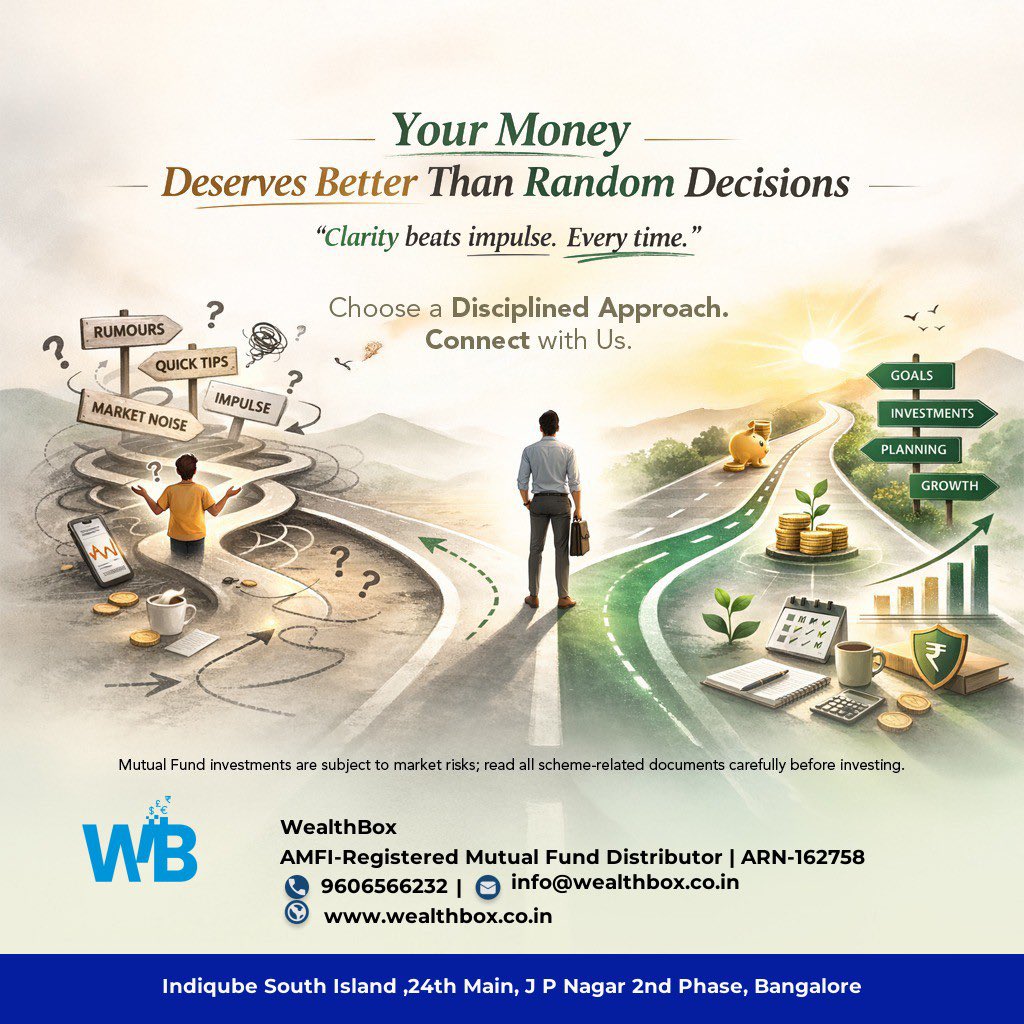 WealthBox_Off's tweet photo. Your money deserves better than random decisions. 

💡 Clarity beats impulse. Every time. 

Choose a disciplined approach. 

Connect with us 👉 https://t.co/Tb83Inu2Tu

#MarketVolatility #SIP #MutualFunds #Investments #WealthBox #FinancialPlanning https://t.co/ZAhJriJbBN