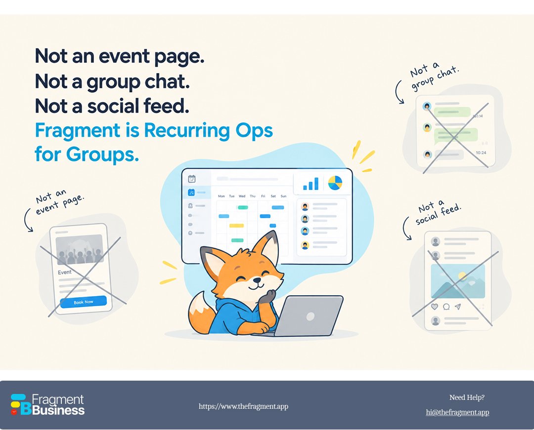 thefragmentapp's tweet photo. For recurring operations for groups
#FragmentBusiness #Positioning #RecurringOps #SchedulingSoftware #SaaS https://t.co/451FbaROUP