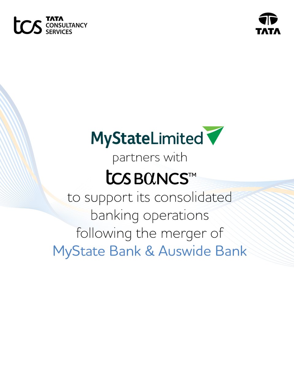 TCS's tweet photo. We have partnered with MyState Limited to deploy the TCS BaNCS™ Global Banking Platform and support its core banking transformation following the merger of MyState Bank and Auswide Bank.

Built for scale and agility, the platform will help consolidate multiple banking systems, business processes, data repositories, and customer servicing capabilities into a single operating model. The transformation will support seamless post-merger integration, operational efficiency, enhanced customer experiences, and MyState's future growth ambitions. 

More details here: https://t.co/UqmfUrvCXh