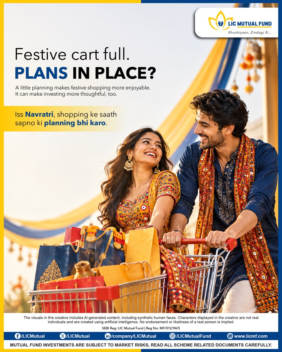licmutual's tweet photo. Festive shopping has its own kind of excitement! 

From picking favourite to planning the cart, a little thought makes the celebration even more enjoyable. When it comes to our financial goals, planning matters too.

Iss Navratri, shopping ke saath sapno ki planning bhi karo 💙✨ https://t.co/yoTpKxMdgh