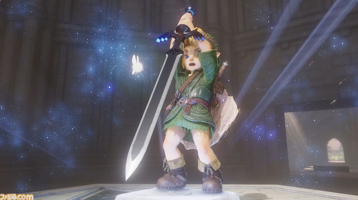 famitsu's tweet photo. 【時オカ】『ゼルダの伝説 時のオカリナ』紹介映像が公開。倒した魔物の像が飾られたり、強敵との再戦を行える新要素“万魔殿”の情報も
https://t.co/zOru3JPMlj

美しいグラフィックで蘇ったさまざまフィールドや個性豊かなキャラクター＆ボスなど、見どころたっぷり。 https://t.co/rrjYqh5LwZ