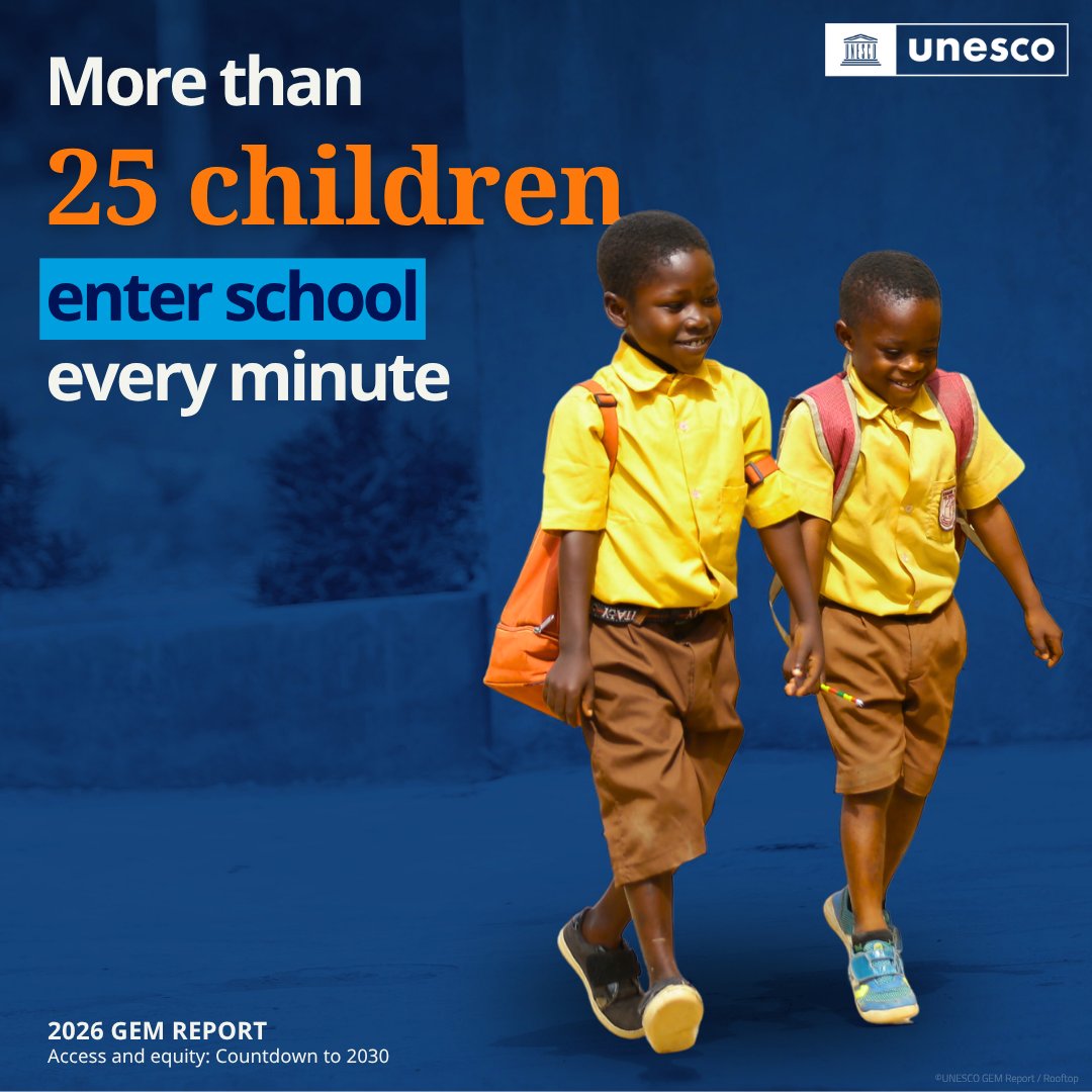 UnescoEast's tweet photo. Behind the worrying #OutOfSchool numbers lies another story: education access has expanded.

Since 2000, the increase in enrolment is equivalent to 25+ additional children entering school every minute.

Read the 2026 UNESCO @GEMReport: https://t.co/NgNNO65KlP

#YourStoryCounts https://t.co/nn8K2yIlCp
