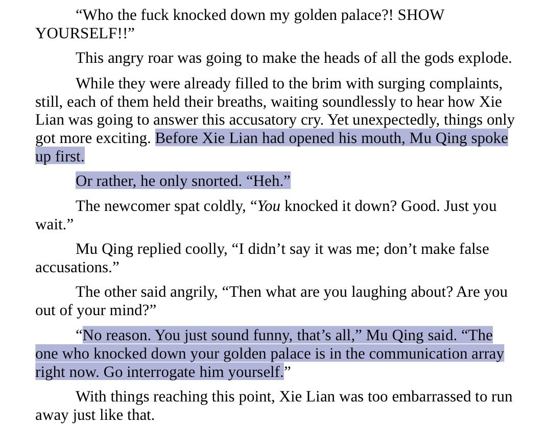sunfl4re's tweet photo. 1. hearing that xie lian got into trouble, mu qing opens his mouth before xie lian could reply, just to snort and to embarrass him publically https://t.co/AD3SfrFAnz