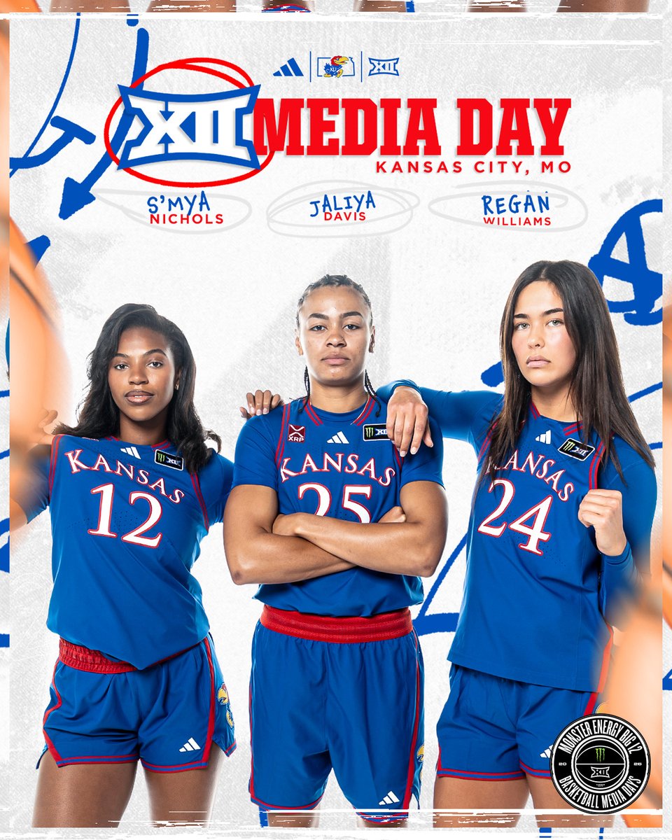 KUWBball's tweet photo. Taking the KC trio back home for @Big12Conference Media Day next Tuesday 🌟

📰 → https://t.co/IelhO5KxEO

#RockChalk https://t.co/AcUtao2Gwt