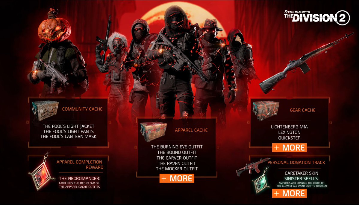 ManaWarOnline's tweet photo. Everything coming to The Division 2 Halloween Event in one image!!
#TheDivision2 #Division2 #RedMoonUnleashed #ExoticBounties #Division2Exotics #Division2Weapons #NewWeapon #Division2Rewards #Division2Loot #RedMoonRising https://t.co/BEdBmD1UZn