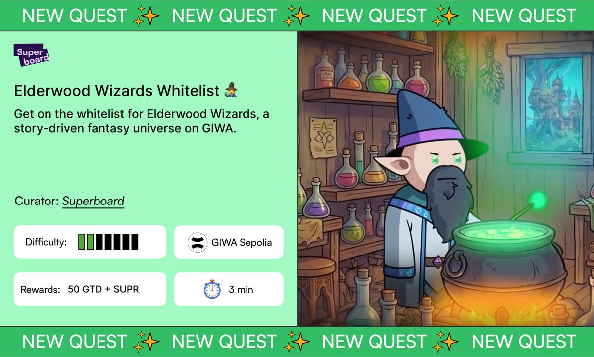Superboard_'s tweet photo. Elderwood Wizards Whitelist is LIVE 🧙‍♂️ 

Get a whitelist spot for @elderwoodwiz, a story-driven fantasy universe on GIWA.  

→ Follow Elderwood Wizards on X 
→ Join the waitlist 
→ Enter for a chance to win 1 of 50 GTD WL spots  

Enter the woods → https://t.co/HWtKRpplnX https://t.co/5OiFFMHiCr