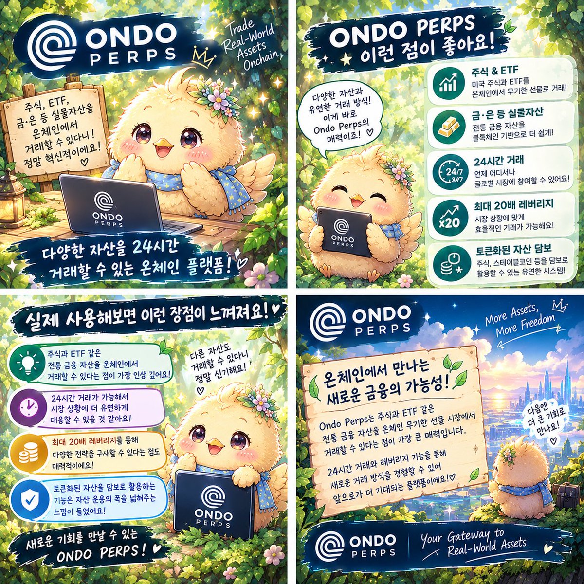 n1u2b3c4's tweet photo. 🚀Ondo Perps는 미국 주식과 ETF를 온체인에서 무기한 선물로 거래할 수 있다는 점이 매력적입니다.📈 24시간 거래와 최대 20배 레버리지, 토큰화 자산을 활용해 전통 금융과 블록체인을 연결하는 점도 인상적입니다.🌐 온체인 금융의 가능성과 앞으로의 발전이 기대됩니다! 💙 
#OndoPerps #RWA #DeFi https://t.co/zq8fV9y6au