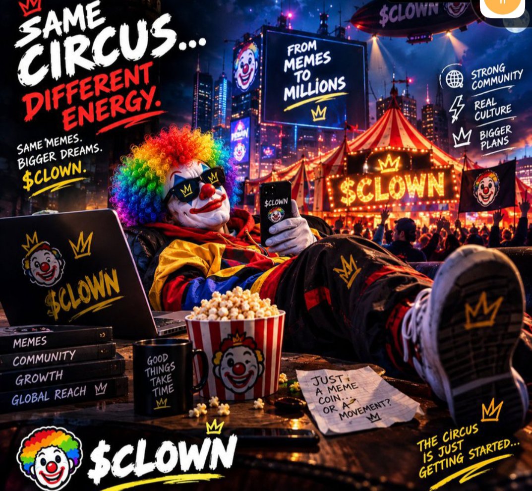 Ridwavzyy001's tweet photo. @InvestorJordan @clowntokenRH is here to make great impact in crypto circus 🎪.

Contract:0x7dbb24341153f120fceafa0a1ce6a189fe5394ab
T.G:https://t.co/ET1FwN7WA0
X:@clowntokenRH https://t.co/M45S8lZWIc