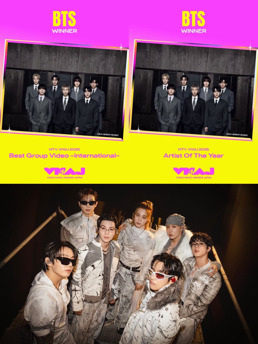 goeskthh's tweet photo. OFICIALMENTE #BTS SE LLEVA DOS PREMIOS EN LOS MTV MAJ 2026, se llevan el gran premio ARTISTA DEL AÑO y BEST GROUP VIDEO - INTERNATIONAL con la reina Swim. ESTÁN ARRASANDO EN TODOS LADOS😭💜🔥

CONGRATULATIONS BTS 
BTS PAVED THE WAY 
BTS WON ON MTV MAJ 2026 
#BTS_ARIRANG 
#BTSWonOnMTVMAJ2026