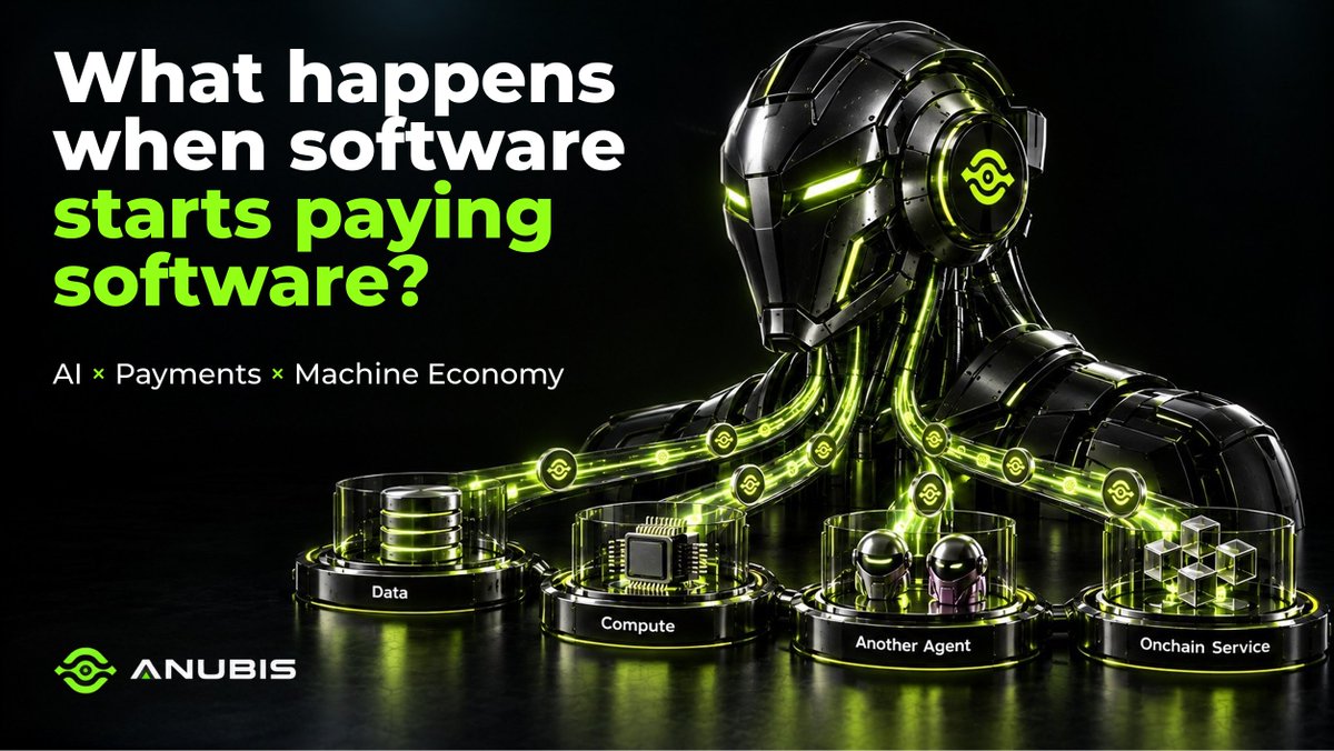 AnubisLayer1's tweet photo. What happens when software starts paying software? 🤖

An AI agent may need to pay for data, buy compute, call another agent, or use an onchain service.

At that point, software is no longer just executing tasks.
It is participating in an economy.

That requires more than payments: clear permissions, verifiable settlement, and privacy around the strategies and relationships behind each transaction. 🔐

That is part of the Intelligent Economy Anubis is building toward - where humans and AI agents can operate on the same onchain rails.

Software can act. Now it needs economic rails. ⚡
#AnubisChain #AIAgents