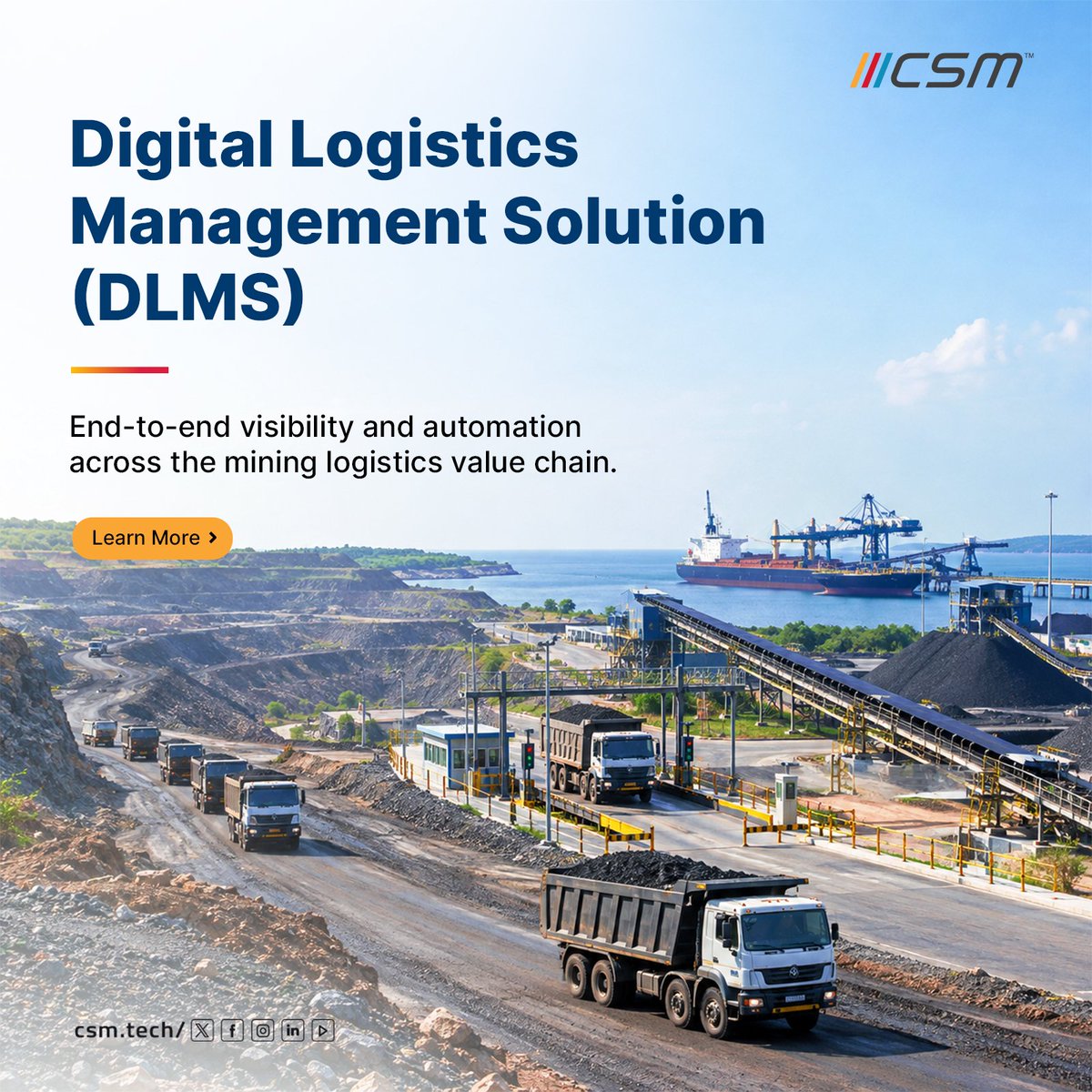 CSMTechnologies's tweet photo. CSM Technologies’ Digital Logistics Management Solution (DLMS) brings end-to-end visibility, automation and seamless coordination across the mine-to-market value chain.

Learn more: https://t.co/HE8U4gre29

#DigitalTransformation #CSMTechnologies #CSM https://t.co/ssWJ4ThIzg