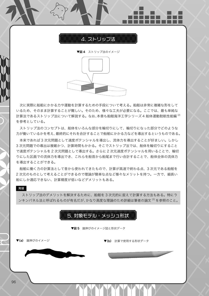 pianorock_y's tweet photo. 【超学術合同！サンプル（6/32）】
KG型における簡易的な波浪中航��時の性能検証 / ざっきー（ @zakki_dokusyo ）

■概要
本編中の｢来年もみんなで海に行く｣という約束をヒントに、KG型が水中航行時(=泳いでる時)にどのような力を受けるか、どのような動揺をするのかを検証する。この検証を軸として船舶工学の流体分野における基礎的知識も解説を行う。なお、本稿は大学教養レベルの数学の知識を前提とする。