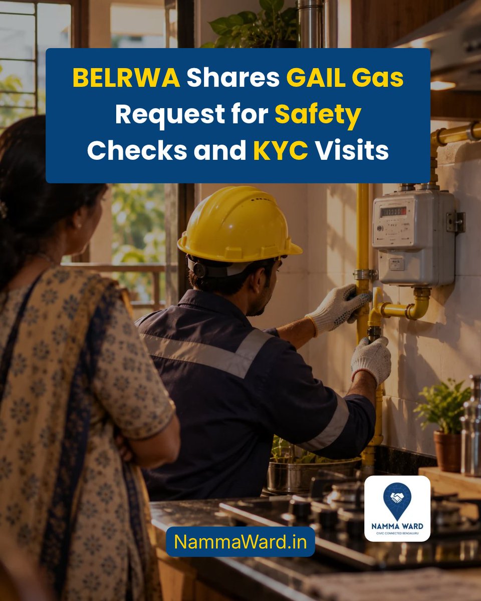 BlrSCNW's tweet photo. A notice circulated through BELRWA shares a letter from GAIL Gas requesting permission for field representatives to visit residential societies. The letter refers to piped natural gas pipeline safety checks, leak checks, KYC revalidation and customer-detail updates. https://t.co/OTHccsvZAx