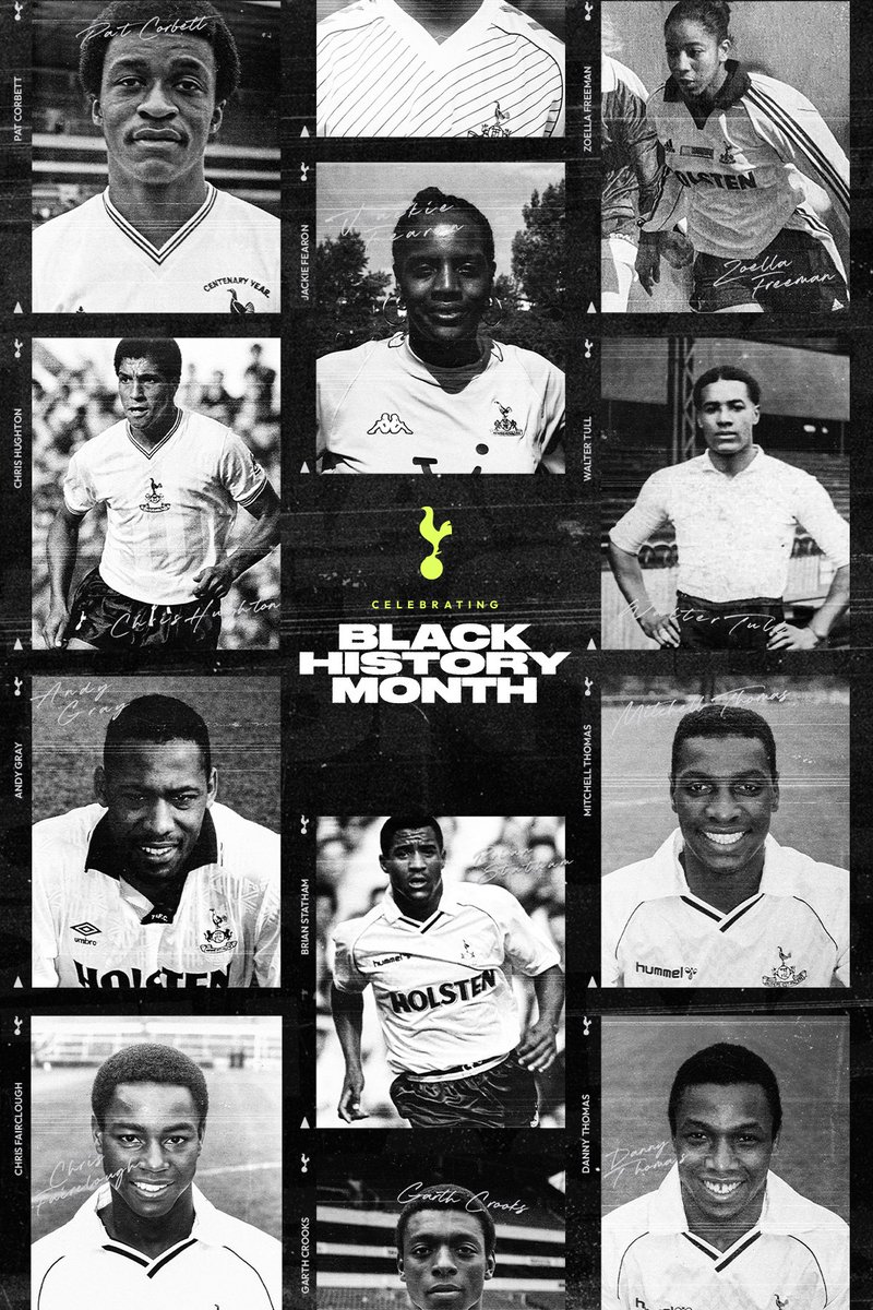 SpursOfficial's tweet photo. The Club is marking Black History Month by honouring the trailblazers who paved the way for future generations of Black players. 

In partnership with Show Racism the Red Card, a showcase celebrating the first 11 Black players to represent our Men’s team, alongside early pioneers of our Women's team, will feature in the stadium for the remainder of October.

🔗 https://t.co/bkHZYxf3EJ
